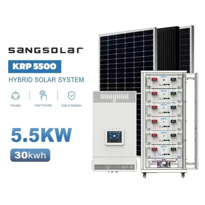 Sangsolar 5.5kw 10kw 48v 220v 230v 15kwh 30kwh แบตเตอรี่ลิธีโอฟเกรด ระบบพลังงานแสงอาทิตย์ไม่มีแบตเตอรี่